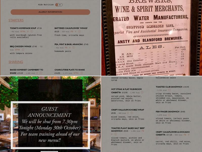 The Frog Pub & Restaurant, Deepcut Menu