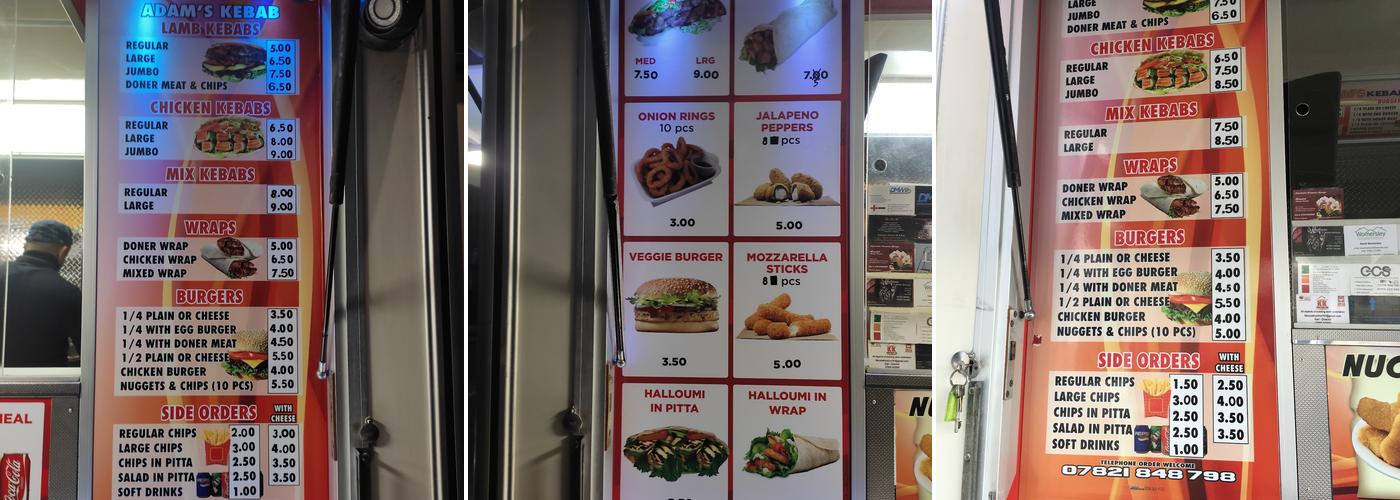 Adam's Kebab Menu