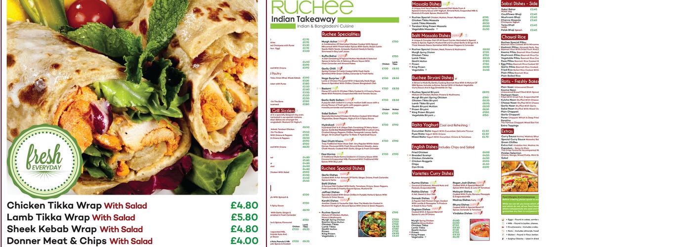 Ruchee Indian Takeaway Menu