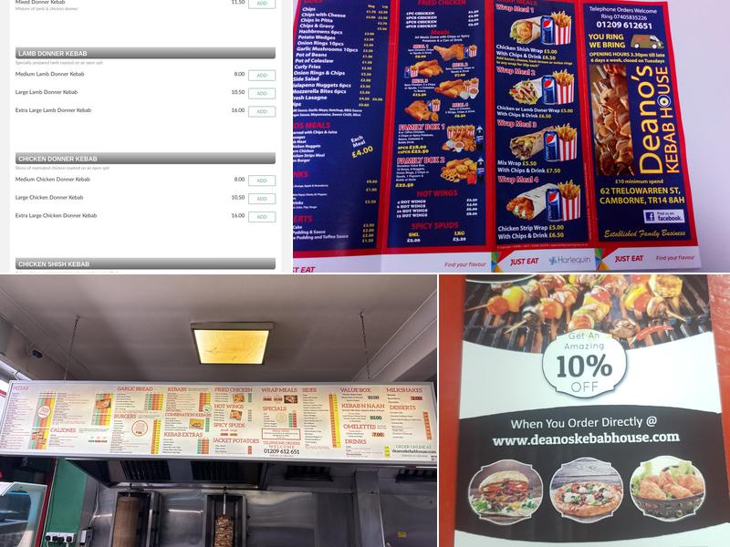 Deano's Kebab House Menu