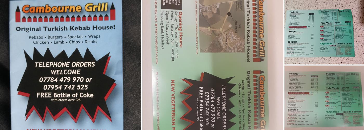 Cambourne Grill kebab Menu