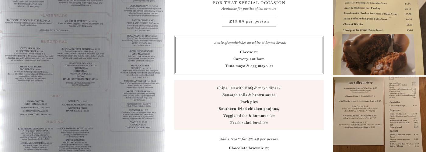 The Six Bells Menu