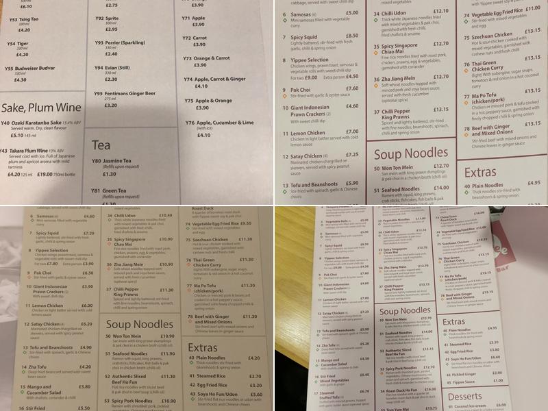 Yippee Noodle Bar Menu