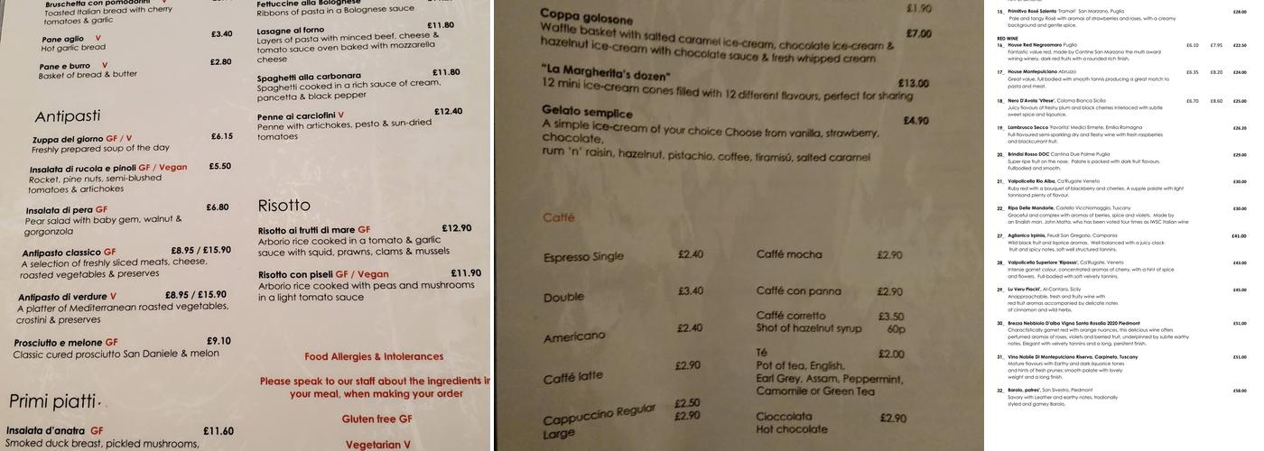La Margherita Menu