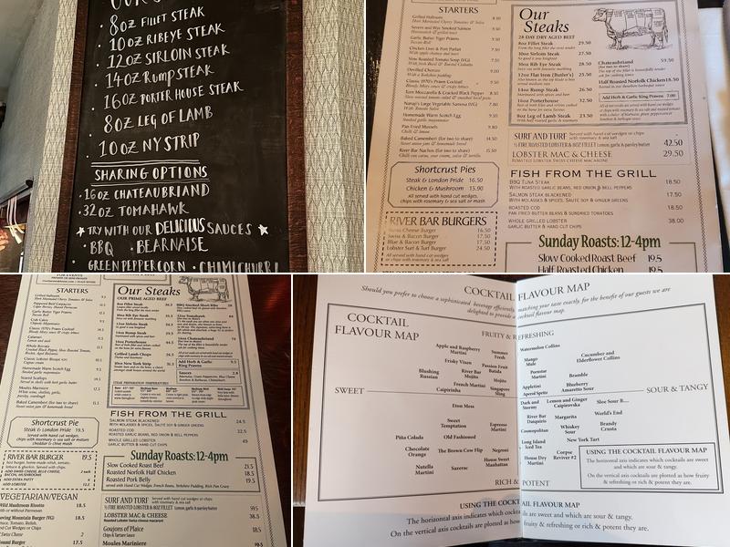 The Riverbar Steakhouse and Grill Menu