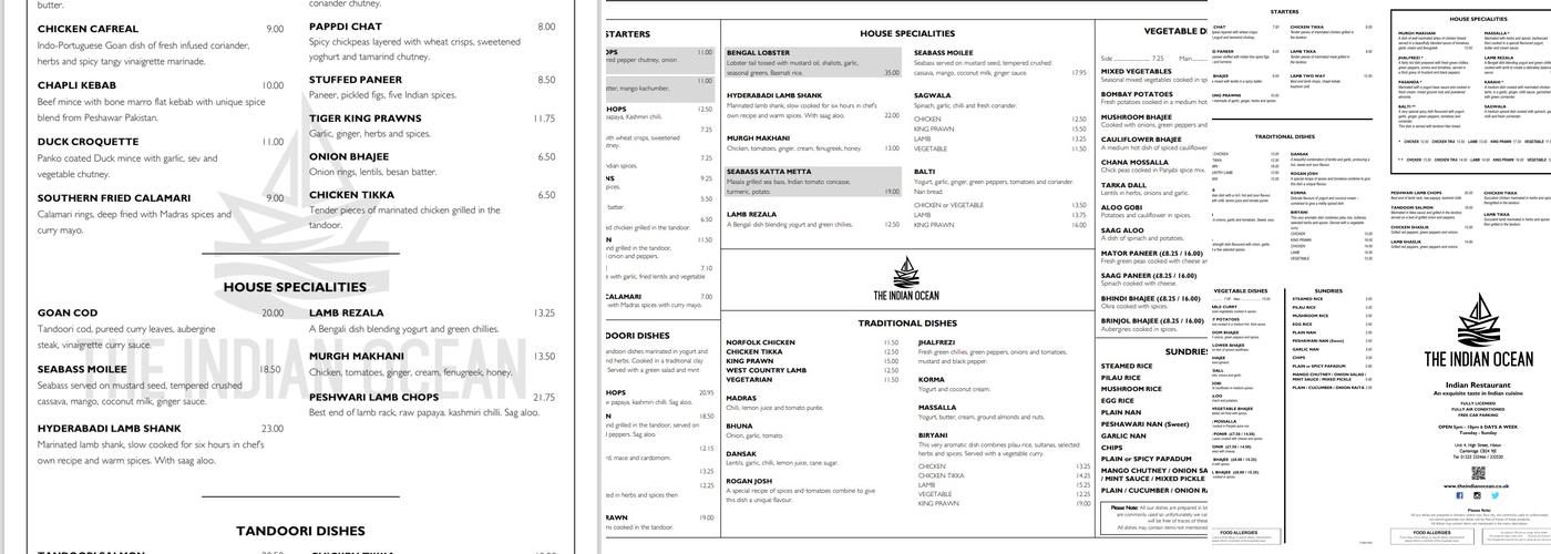 The Indian Ocean Menu