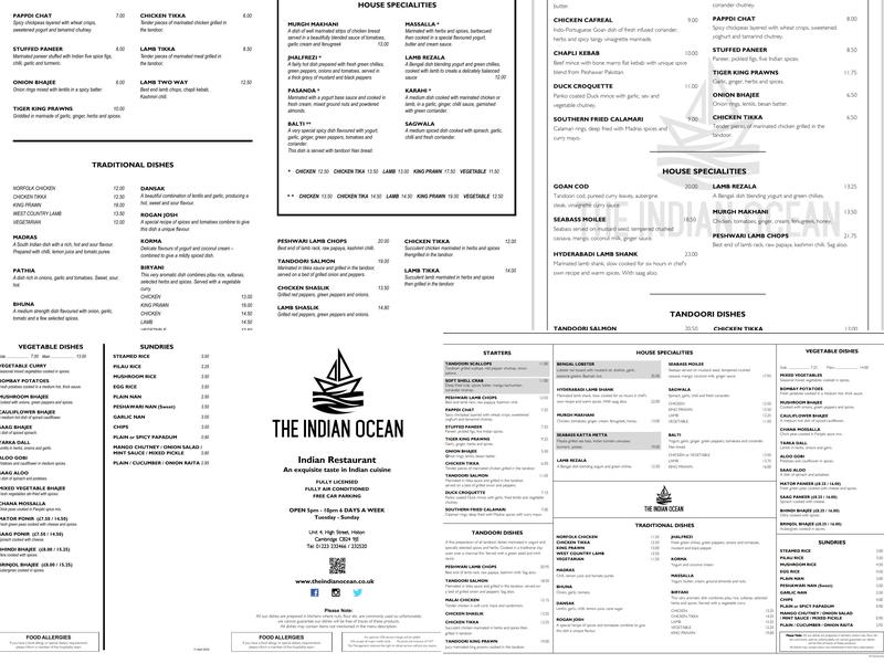 The Indian Ocean Menu