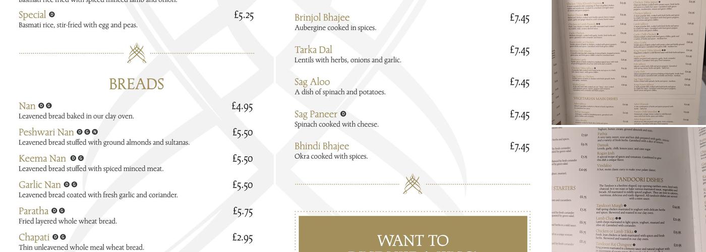 The Maharajah Tandoori Restaurant Menu