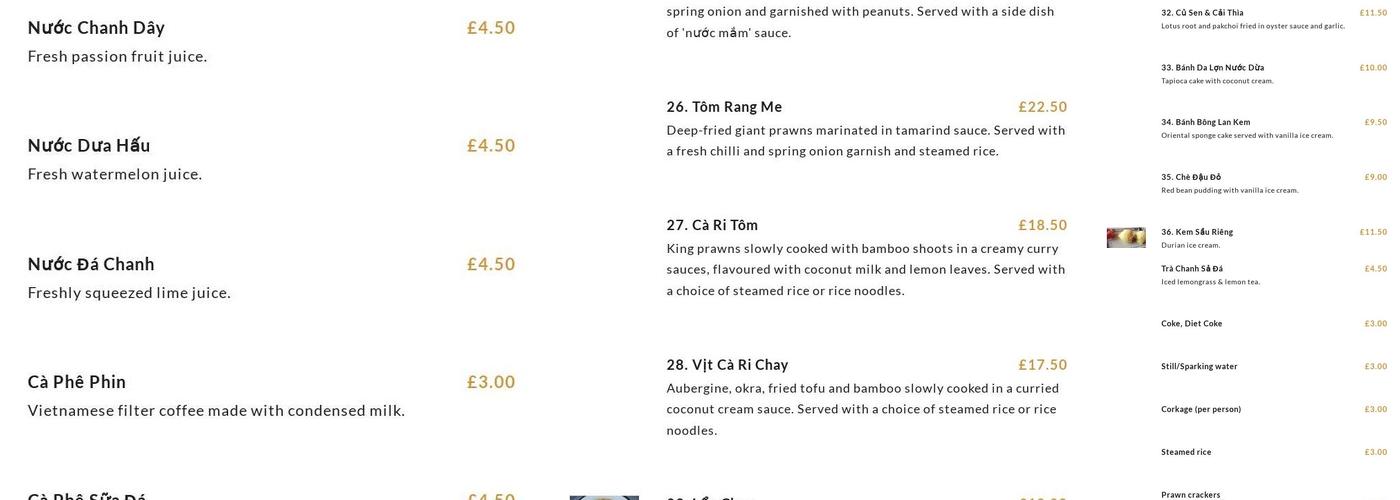 Thanh Binh Restaurant Menu