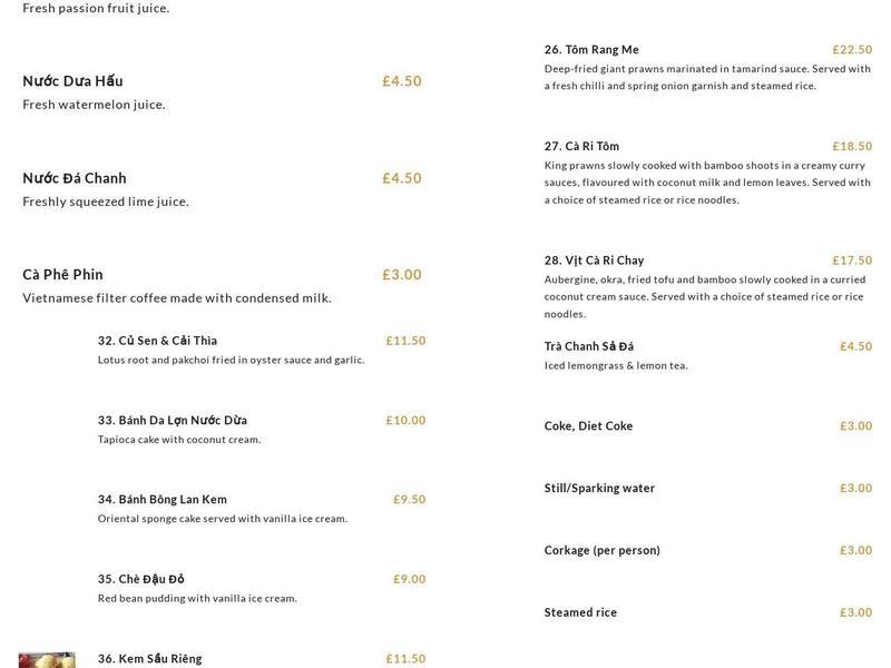 Thanh Binh Restaurant Menu