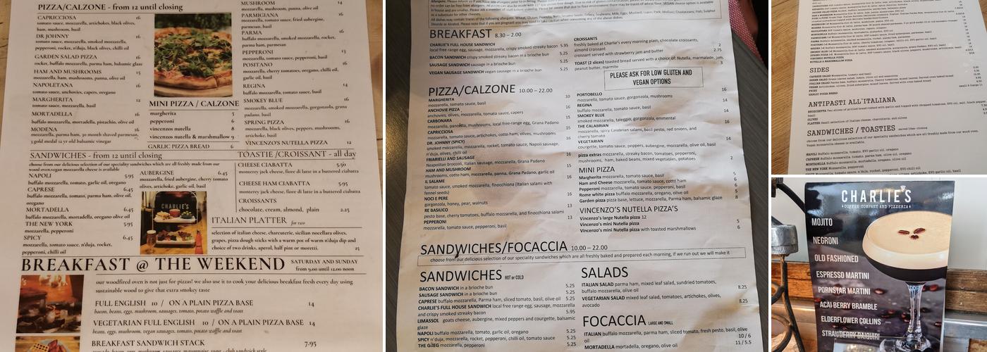 Charlie's Coffee Company & Pizzeria Menu