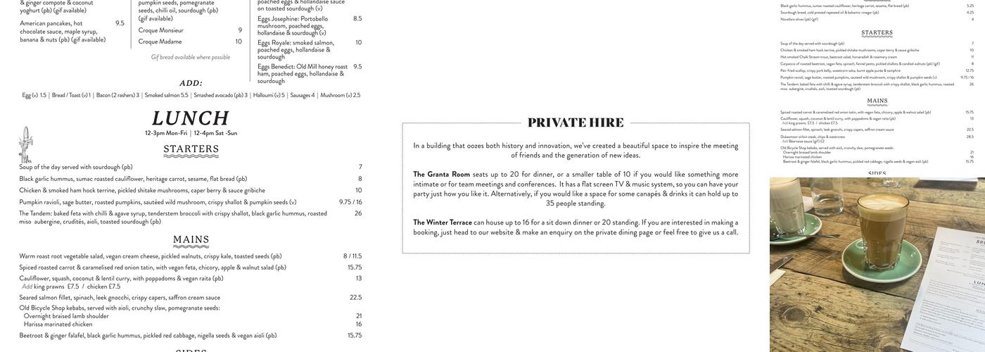 The Old Bicycle Shop Menu