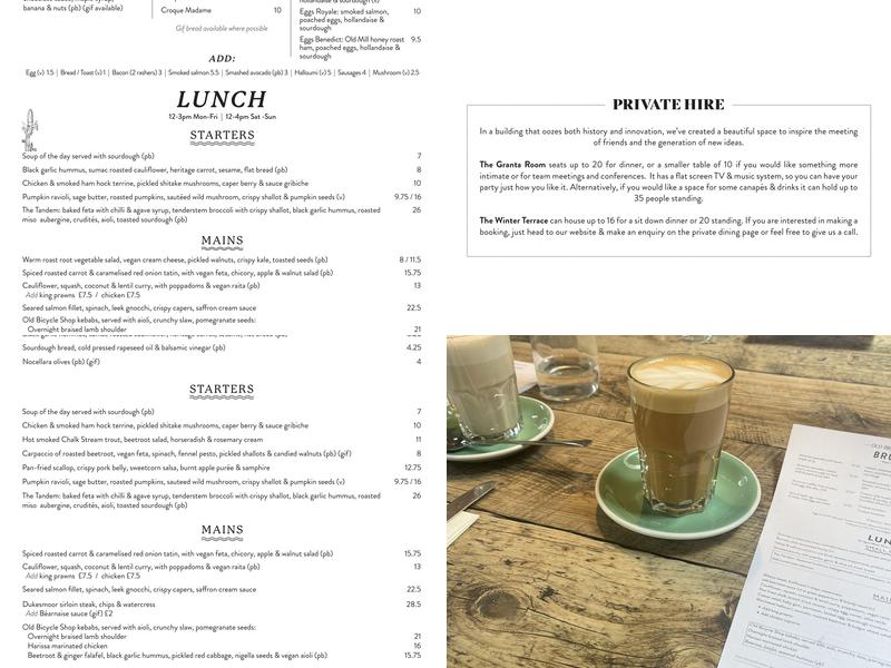 The Old Bicycle Shop Menu