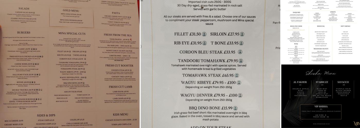 Mina Steakhouse Menu
