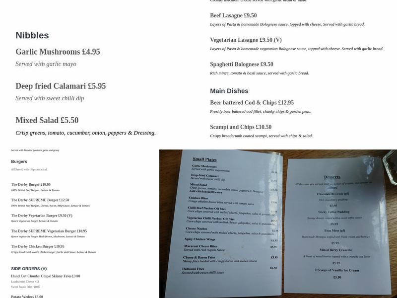 The Earl of Derby Menu