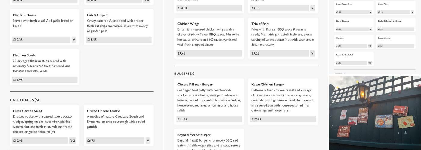 Duke of Cambridge Menu