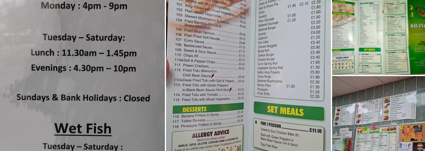 Khang's Fish & Chips Menu