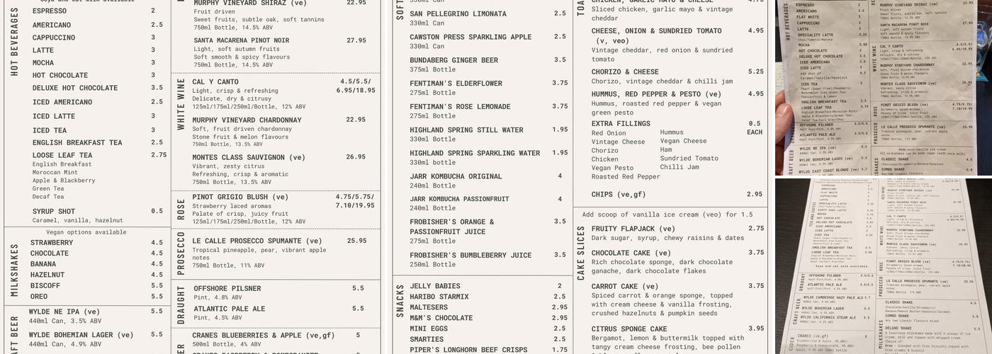 The Box Room Board Game Café Menu