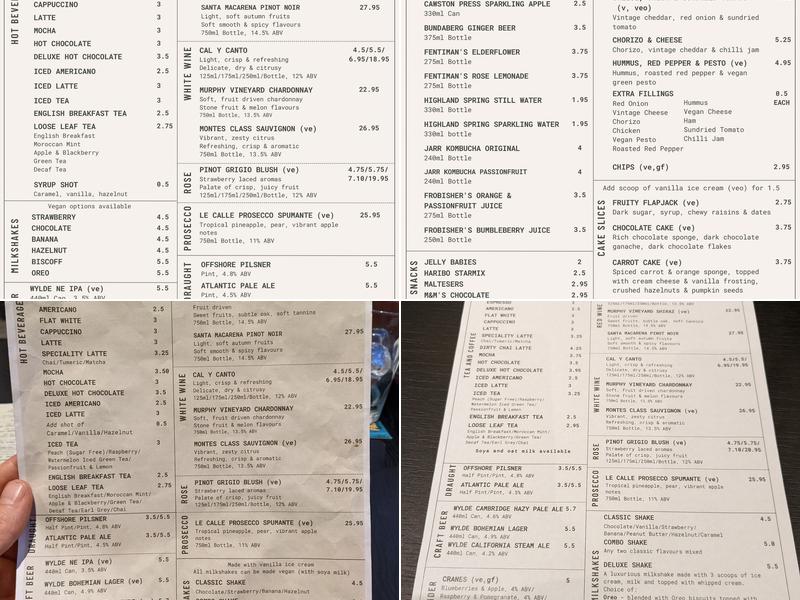 The Box Room Board Game Café Menu