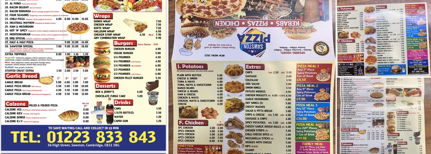 Sawston pizza Menu