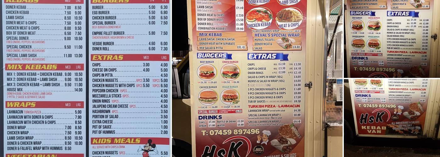 HsK Kebab Van Menu