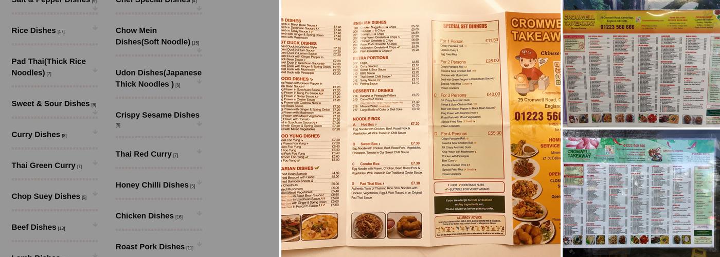 Cromwell Takeaway Menu