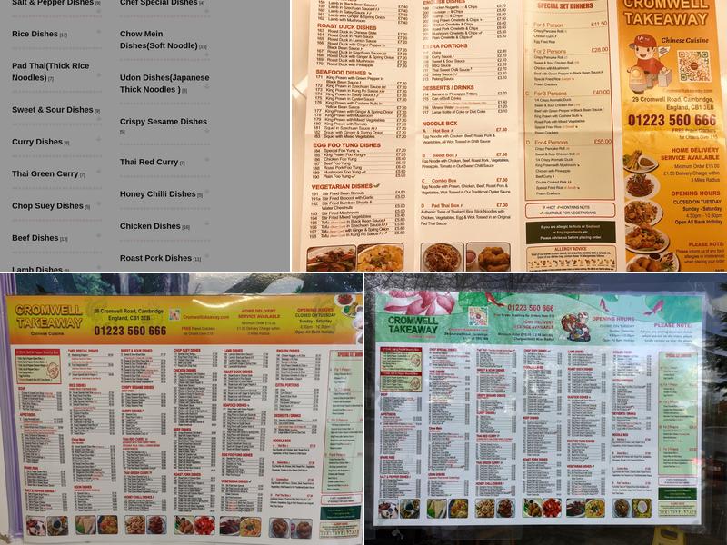 Cromwell Takeaway Menu