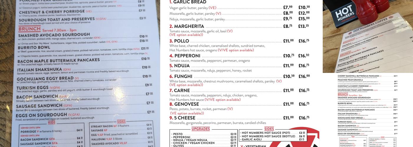 Hot Numbers - Trumpington St Cafe Menu