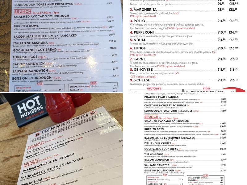 Hot Numbers - Trumpington St Cafe Menu