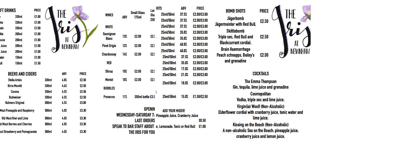 The Iris Bar Menu