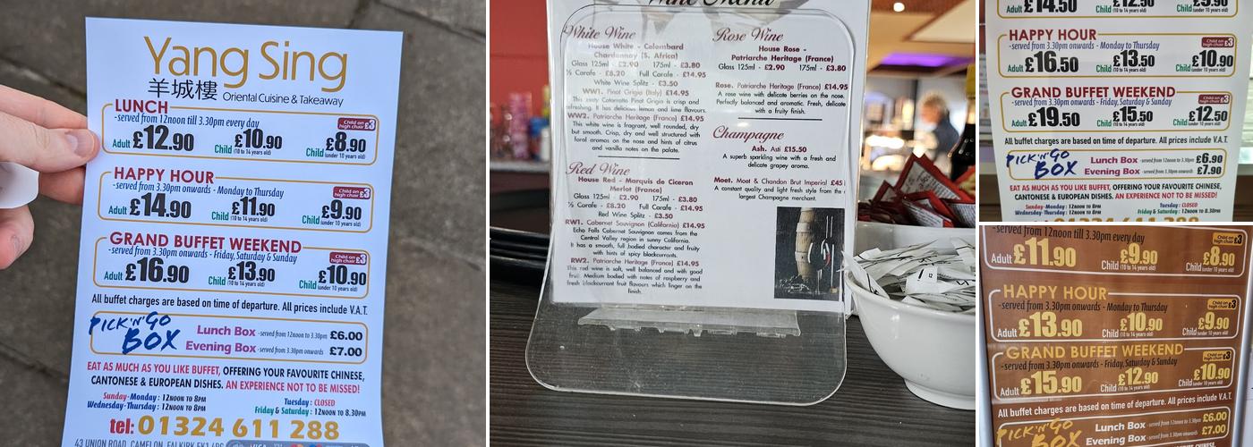 Yang Sing Chinese Buffet Restaurant Menu