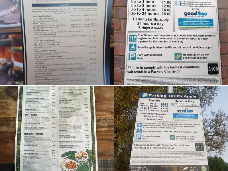 The Wheatsheaf Inn Menu