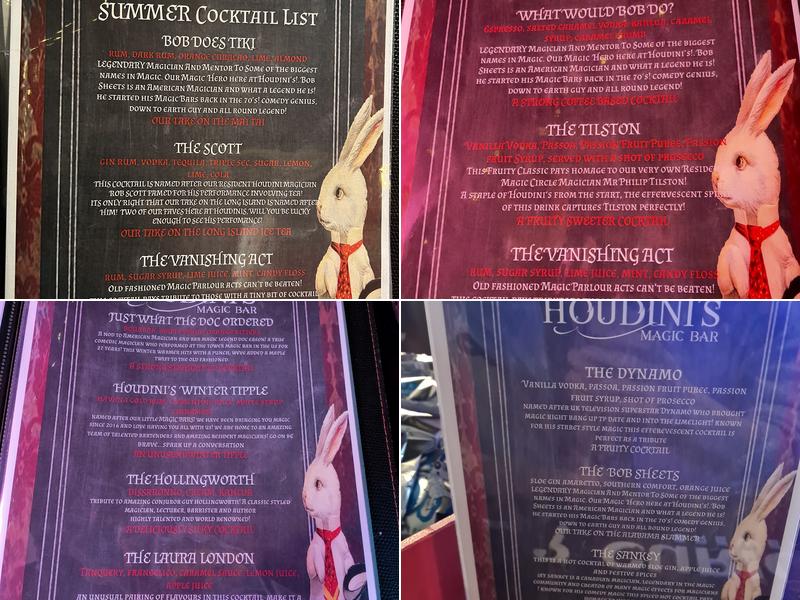 Houdini’s Magic bar Menu
