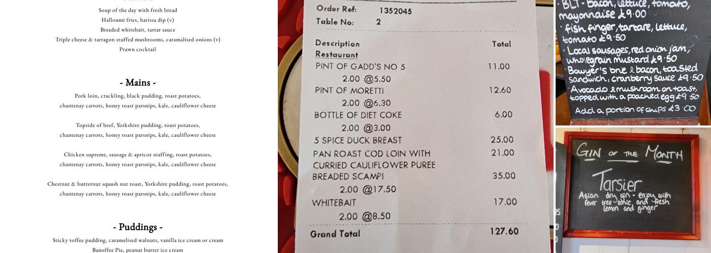 The Black Robin Menu