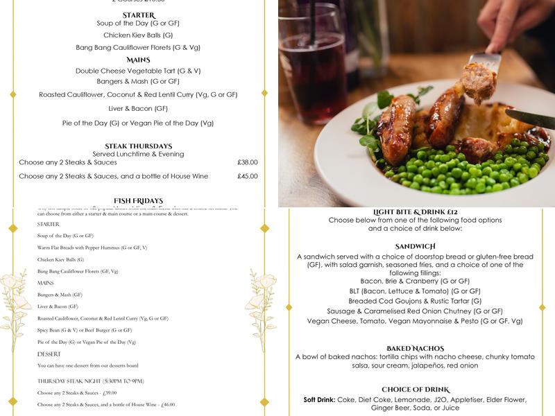 Prince Of Wales - Hoath Menu