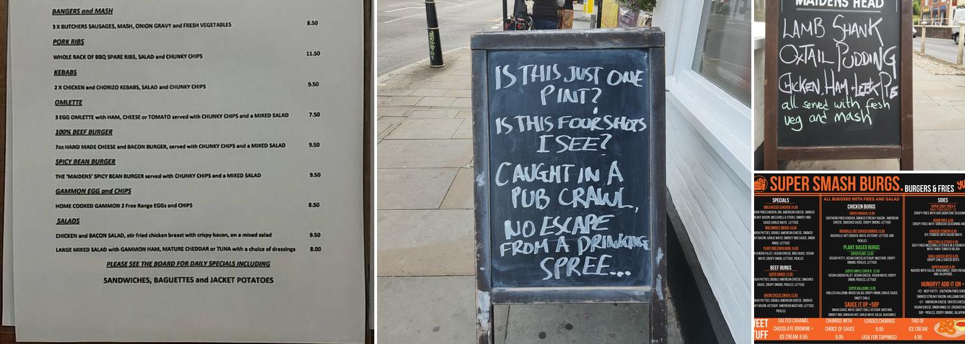 The Maidens Head Menu