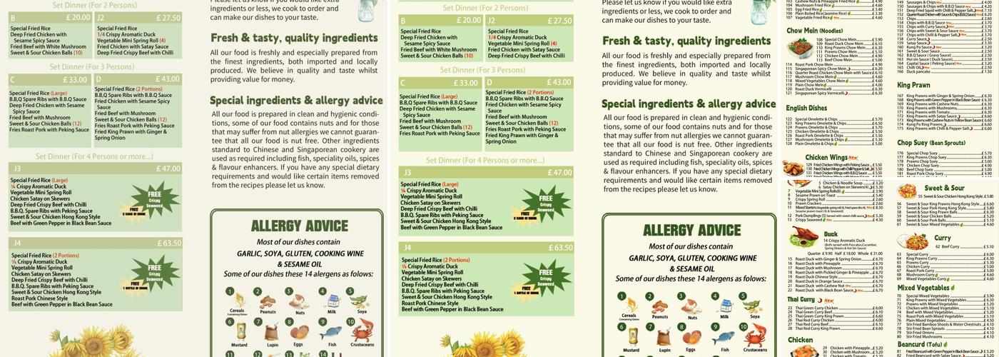 Sunflower Menu