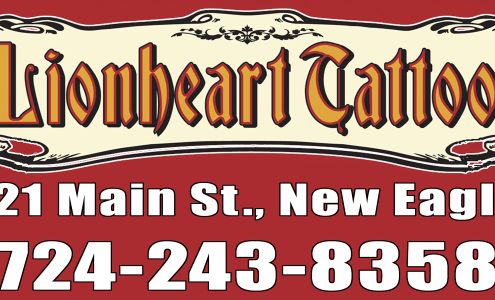 Lionheart tattoo 121 Main St, New Eagle Pennsylvania 15067