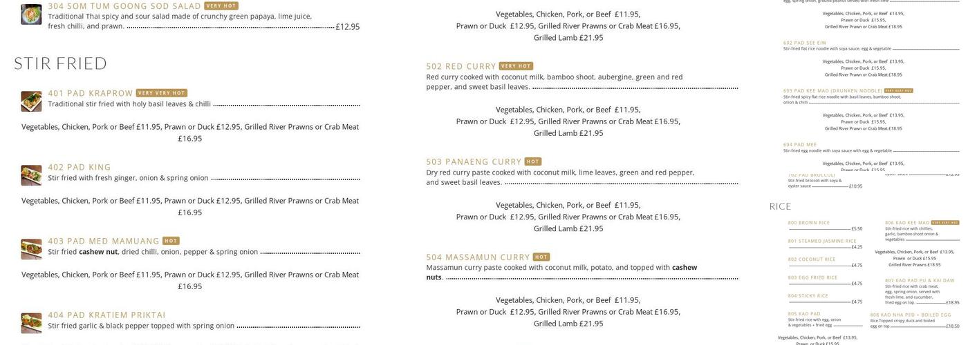 Thai Rice Menu