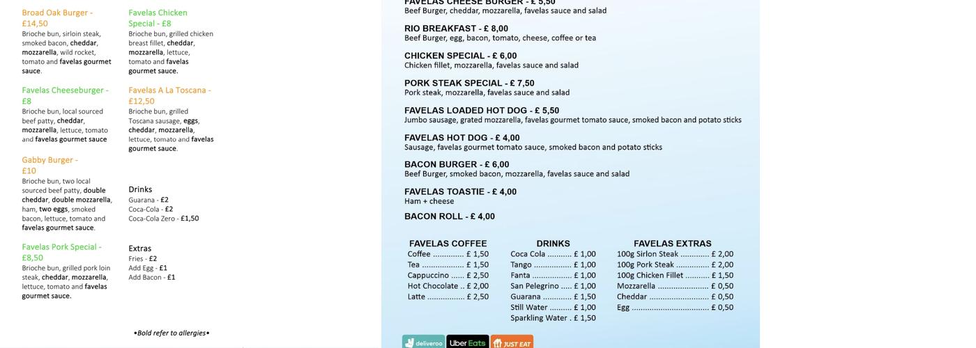 Favelas Brazilian Cuisine Menu