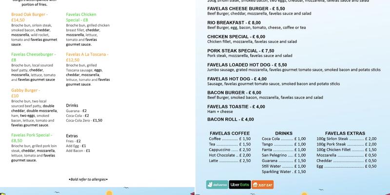 Favelas Brazilian Cuisine Menu