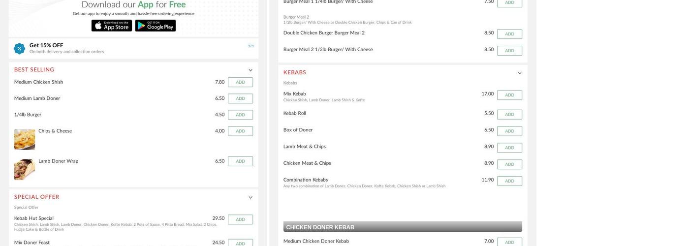 Kebab & Burger Hut Menu