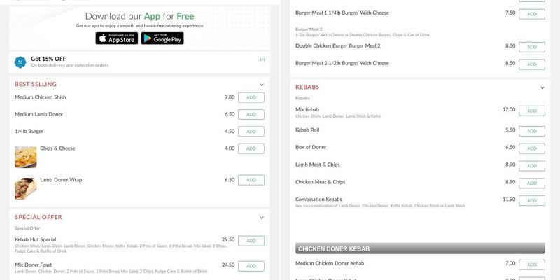 Kebab & Burger Hut Menu