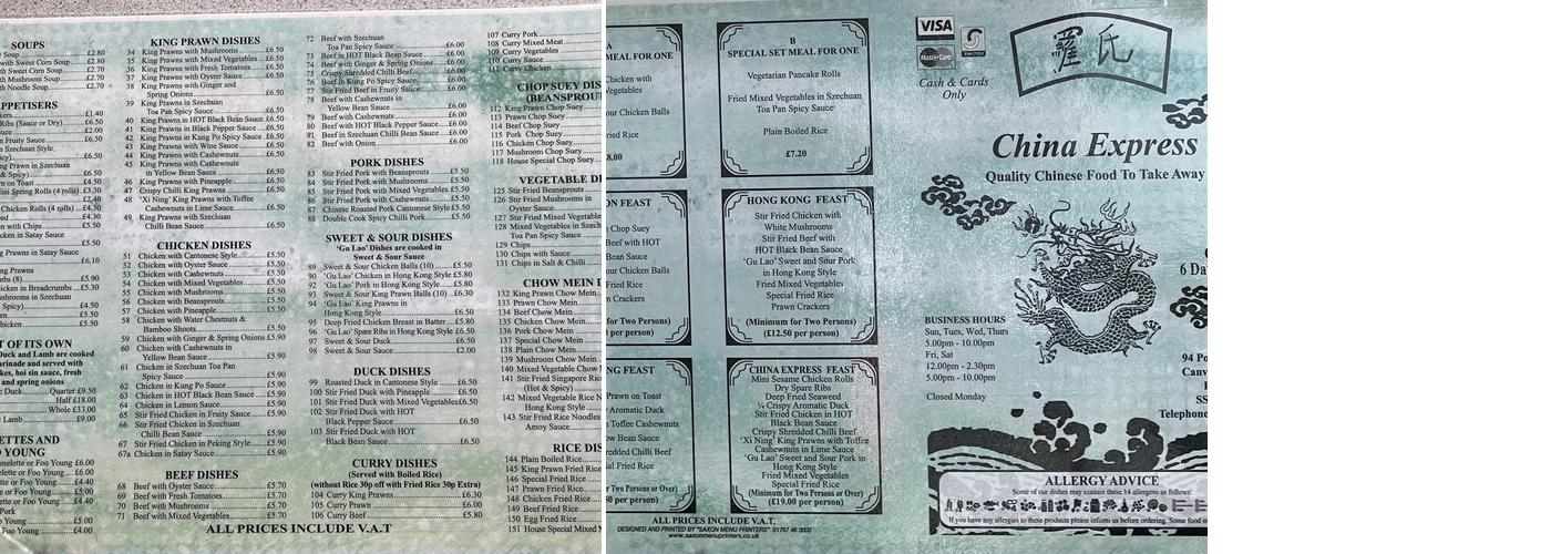 China Express Menu