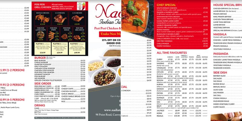 Nadia Indian Takeaway Menu