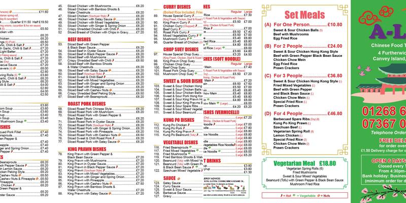 A-Lin Chinese takeaway Menu
