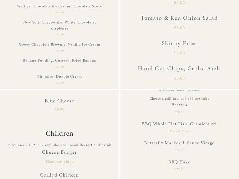 The Beach Club Restaurant Menu