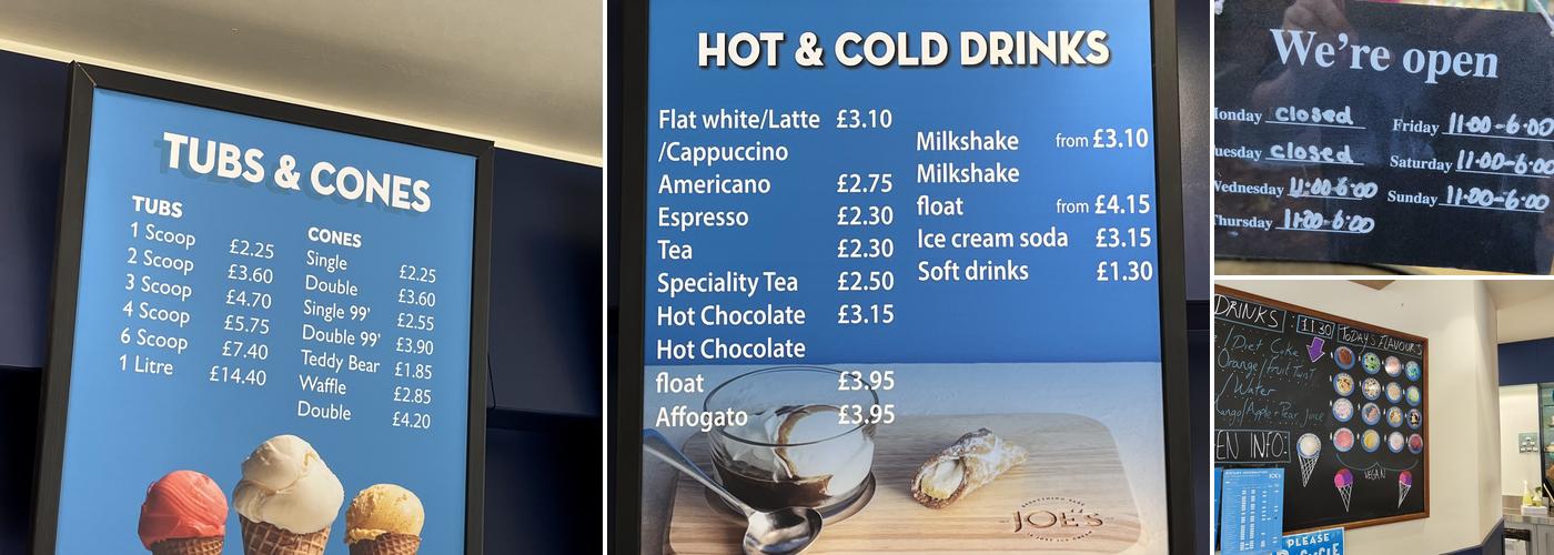 Joe's Ice Cream Menu