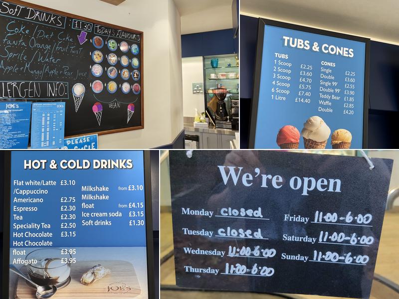Joe's Ice Cream Menu