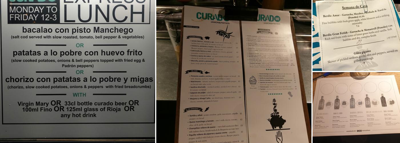 Curado Bar Menu